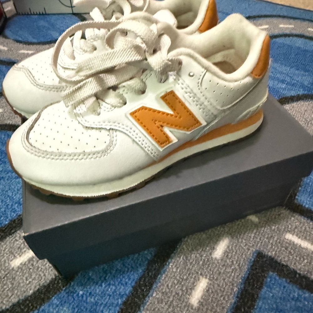 New Balance Kids' White and Orange Sneakers